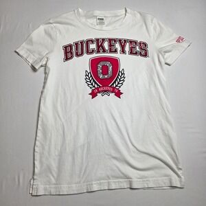 PINK Victoria's Secret T-Shirt Women XS White Ohio State Buckeyes Sequin Graphic
